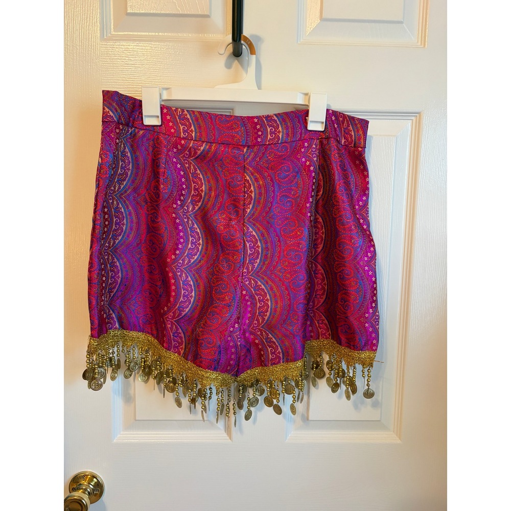 PrettyLittleThing Paisley Coin Fringe Shorts & Tube Top Set Pink Gold US 12 L